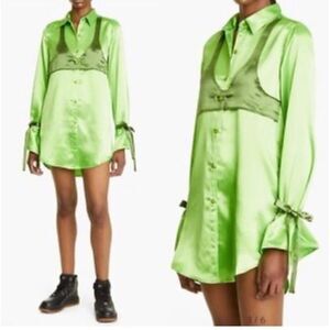 Sammy B Michelle Long Sleeve Satin Mini Shirtdress NWT $428
